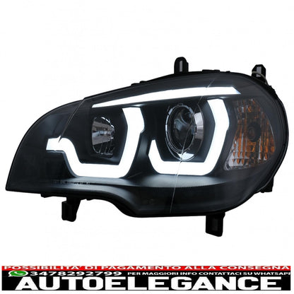 led light tube drl angel eye headlights suitable for bmw x5 e70 (2007-2010) black 