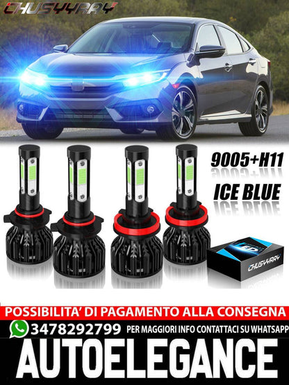 4x 9005 H11 LED Headlight Kit Bulb Combo 8000K Low Beam Super ICE BLUE