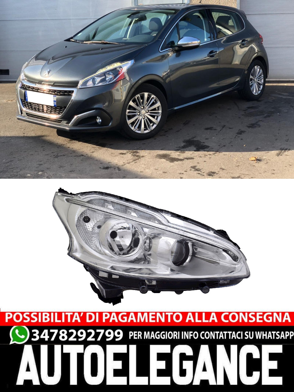 Faro anteriore destro per Peugeot 208 I 2012-2015 H7 Alogena luce di marcia diurna LWR