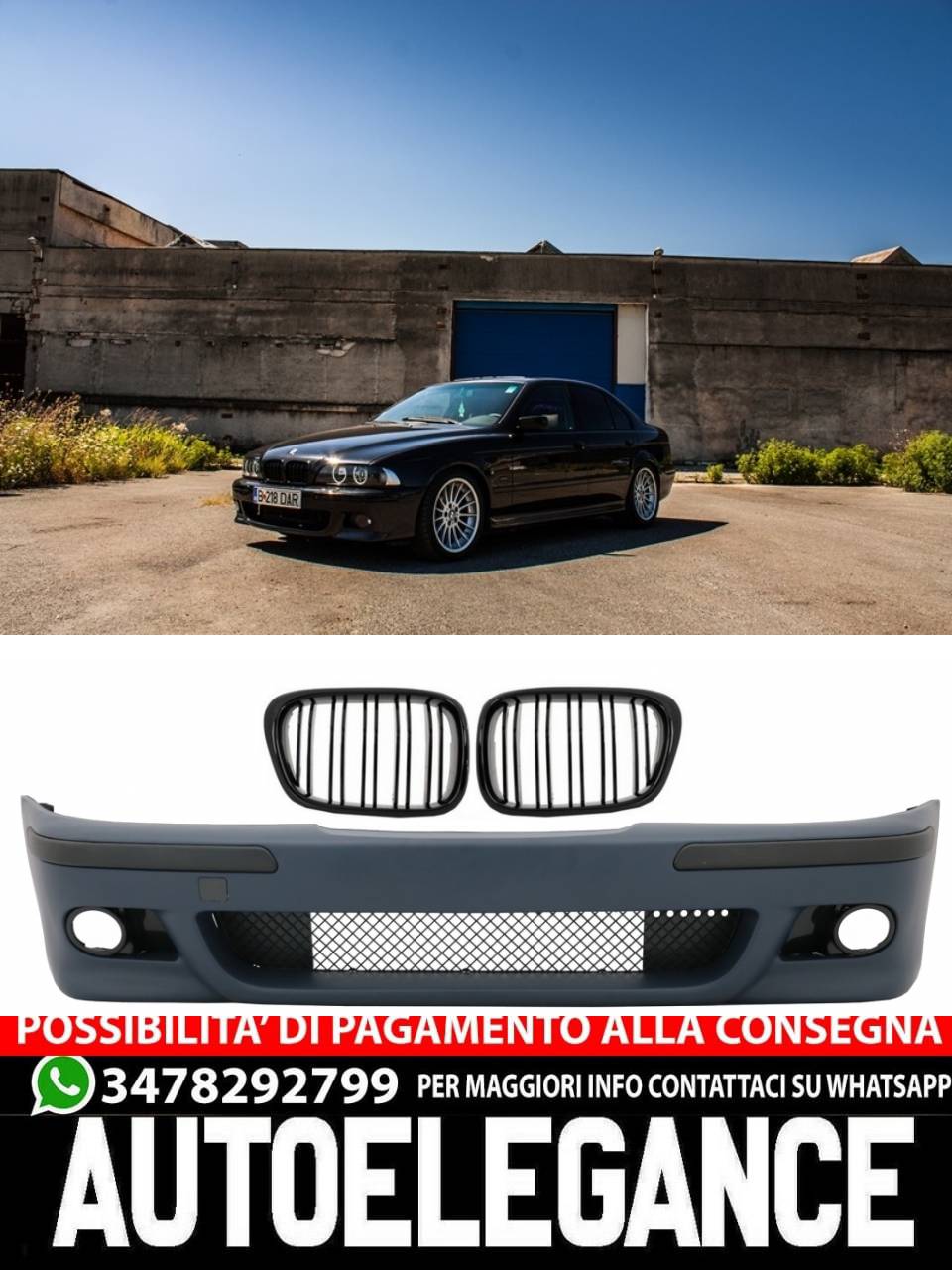 Griglie Centrali Paraurti Anteriore Nero adatto per BMW Serie 5 E39 1995-2003
