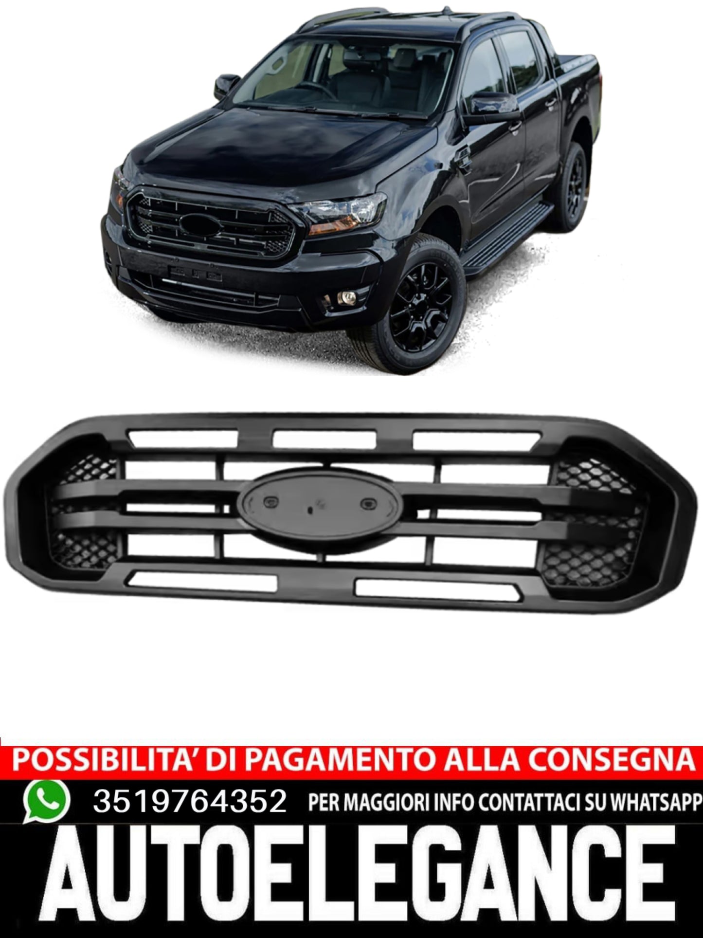 Griglia radiatore nera con doppia barra per Ford Ranger T8 19-23 2.0 TDCi
