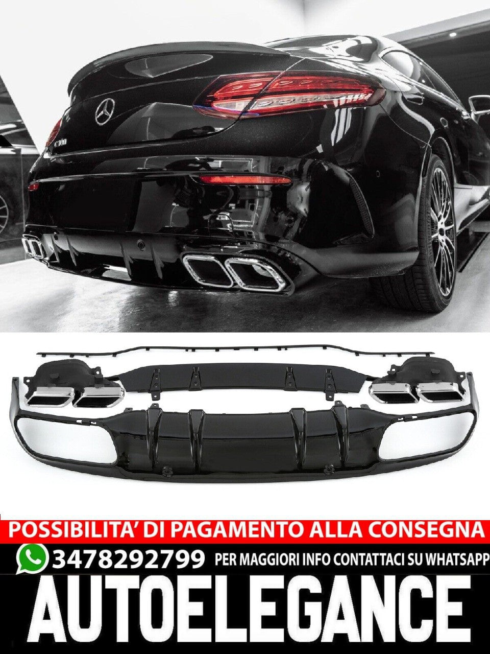 DIFFUSORE POSTERIORE + SCARICO (CROMATO) CON LOOK C63 AMG PER MERCEDES A205 C205