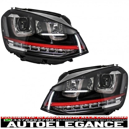 3d led drl headlights suitable for vw golf 7 vii (2012-2017) red r20 gti look led sliding with central grille r-line 