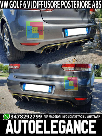 SOTTO PARAURTI POSTERIORE PER VW GOLF 6 VI DIFFUSORE ABS NERO LUCIDO ..