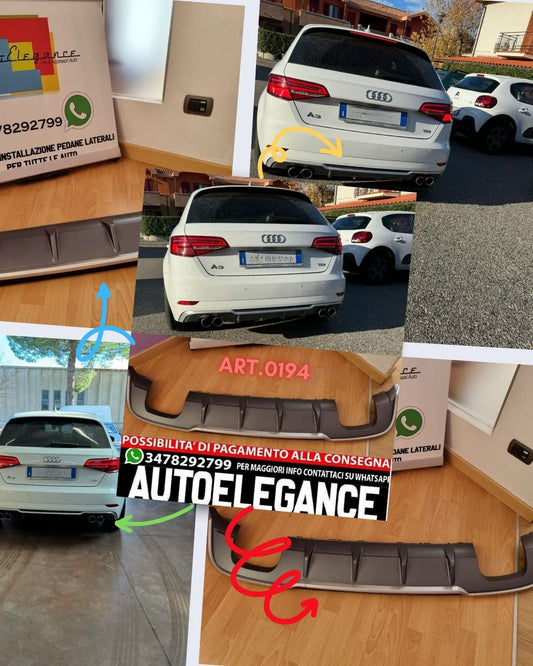 DIFFUSORE ADATTO PER AUDI A3 8V 2017-2020 SPORTBACK PARAURTI STANDARD LOOK S3
