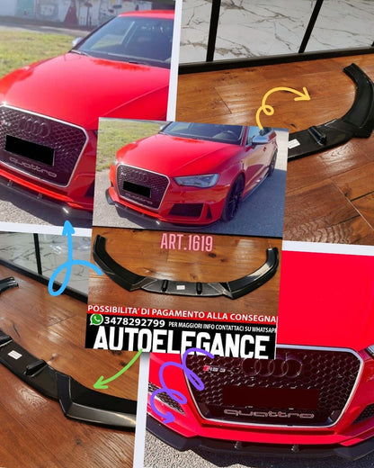 SPLITTER ANTERIORE ADATTO PER AUDI A3 RS3 8V 2012+ LOOK SPORTIVO