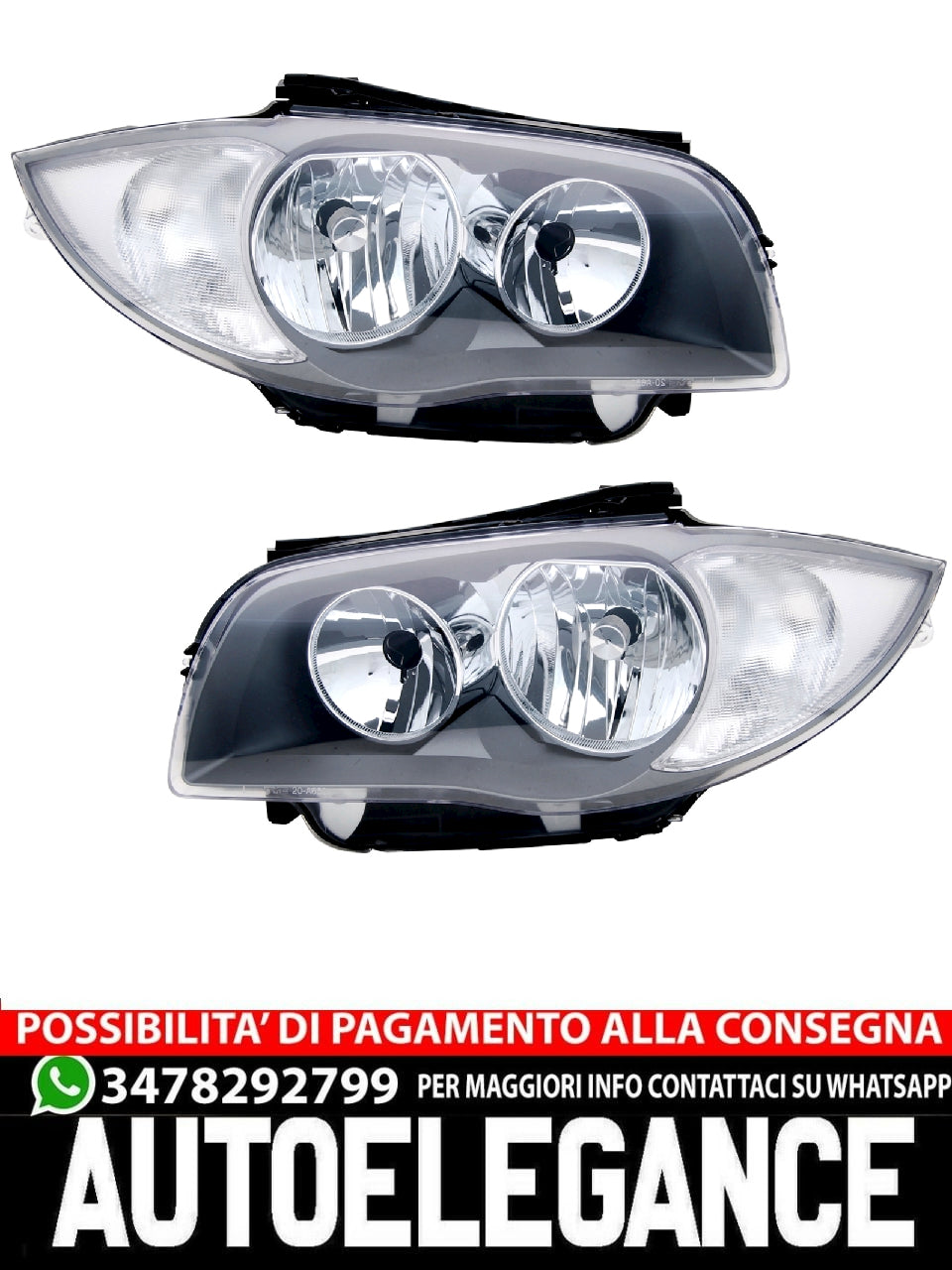 Headlight Set for BMW E81 E82 E87 E88 1 Series in Black Halogen Left Right H7 