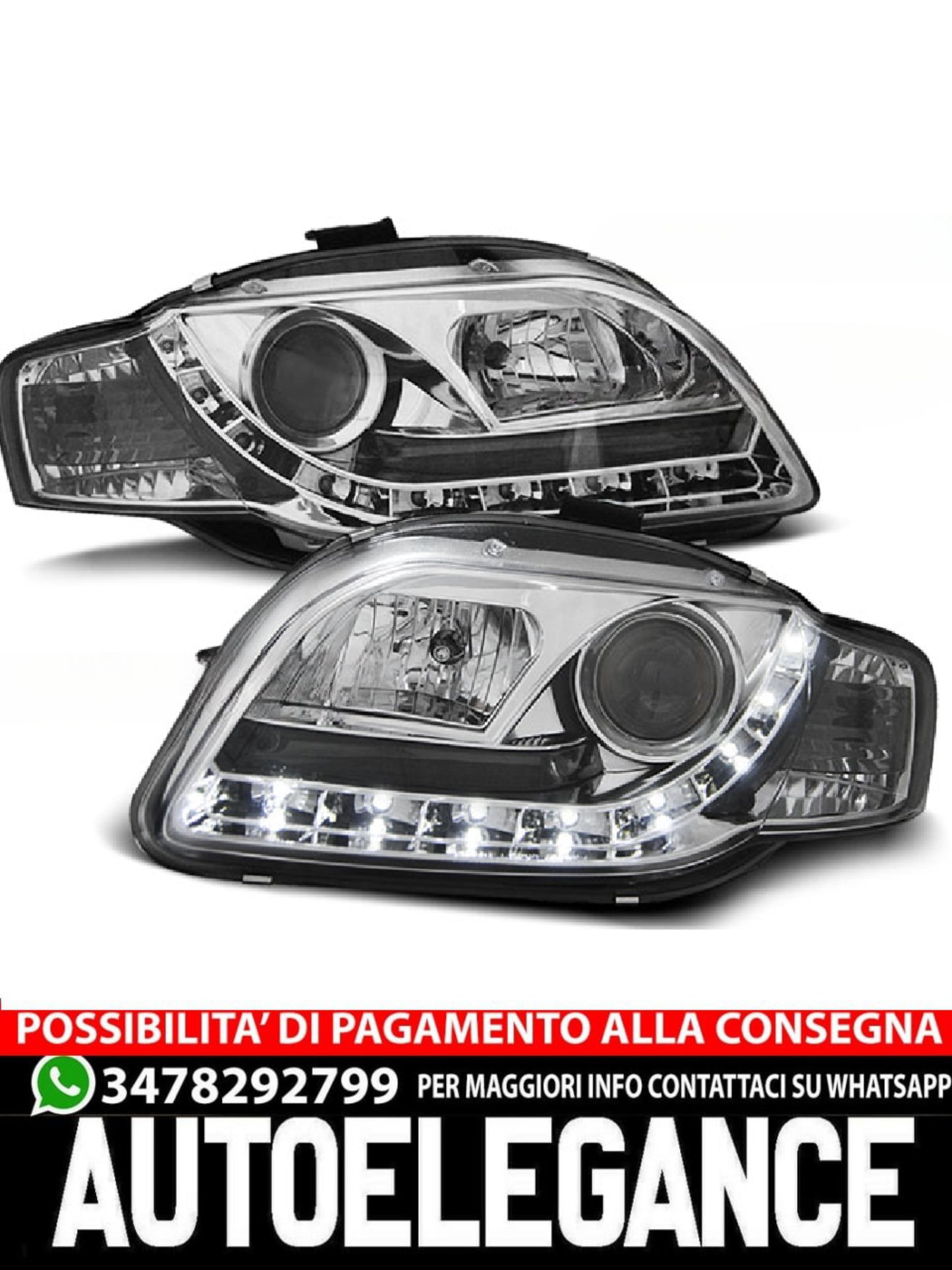 FARI ANTERIORI DAYLIGHT CHROME ADATTI COMPATIBILI PER AUDI A4 B7 11.04-03.08