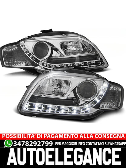 FARI ANTERIORI DAYLIGHT CHROME ADATTI COMPATIBILI PER AUDI A4 B7 11.04-03.08