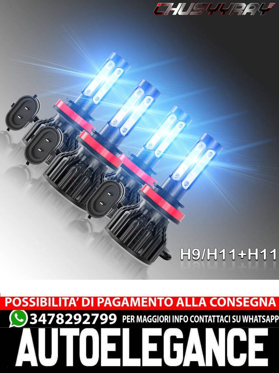 4Pz Per PontiacG6 2005-2010Kit Lampadine Fari A LED H9+H11 Abbaglianti Alti8000k