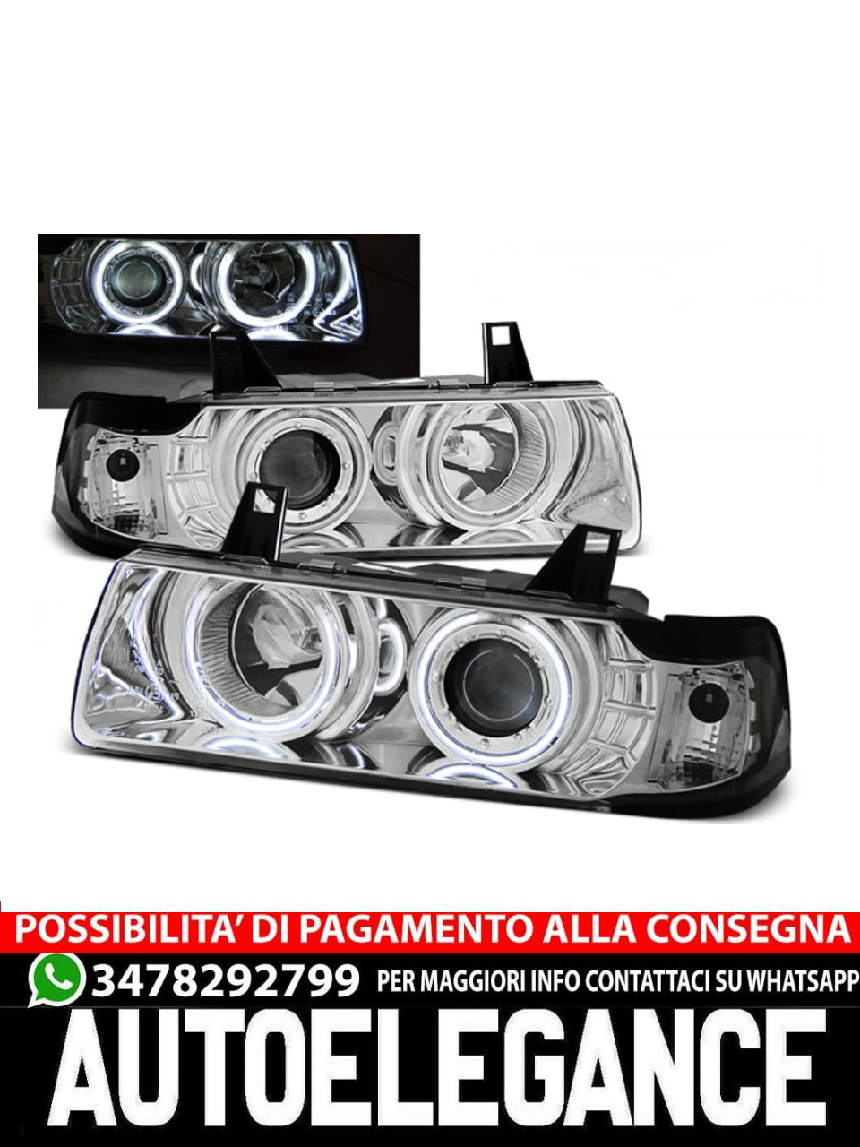 FARI ANTERIORI ANGEL EYES CCFL CROMATI ADATTI per BMW E36 12.90-08.99 S/C/T