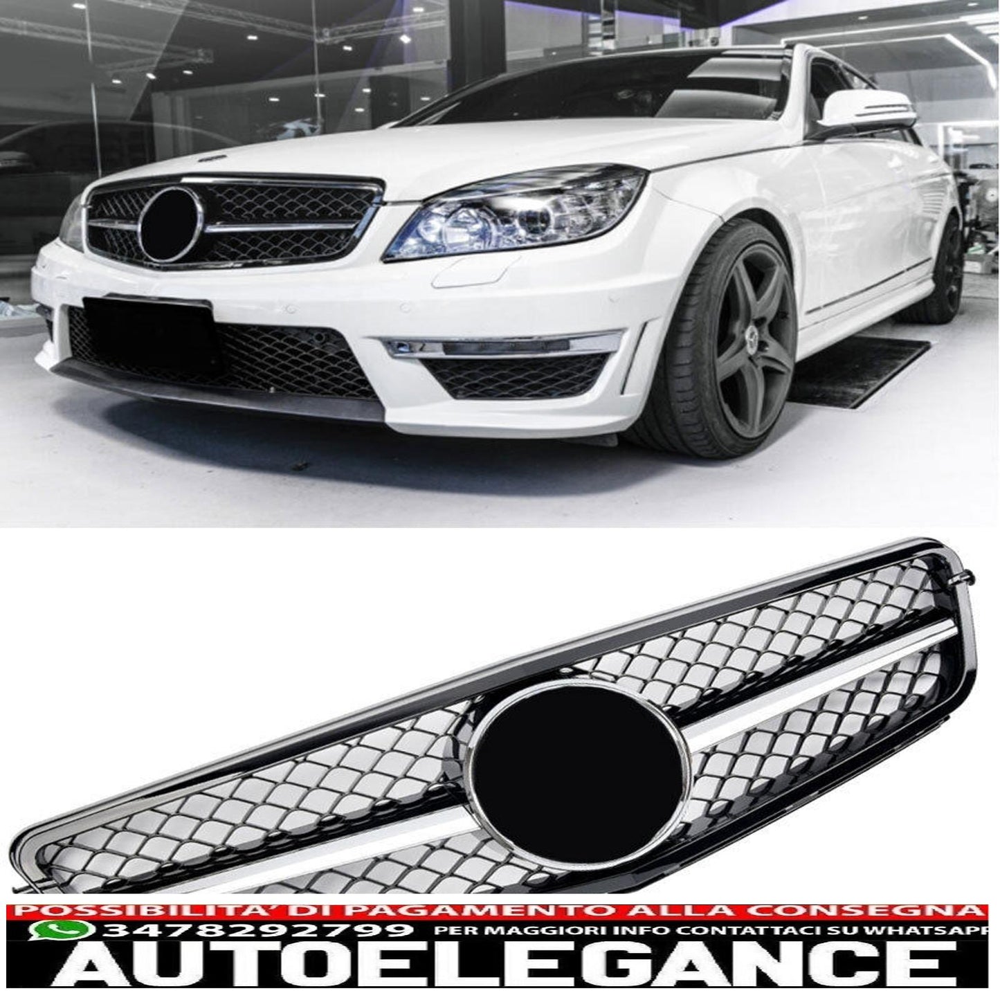 Sports radiator grille for Mercedes W204 S204 black + chrome