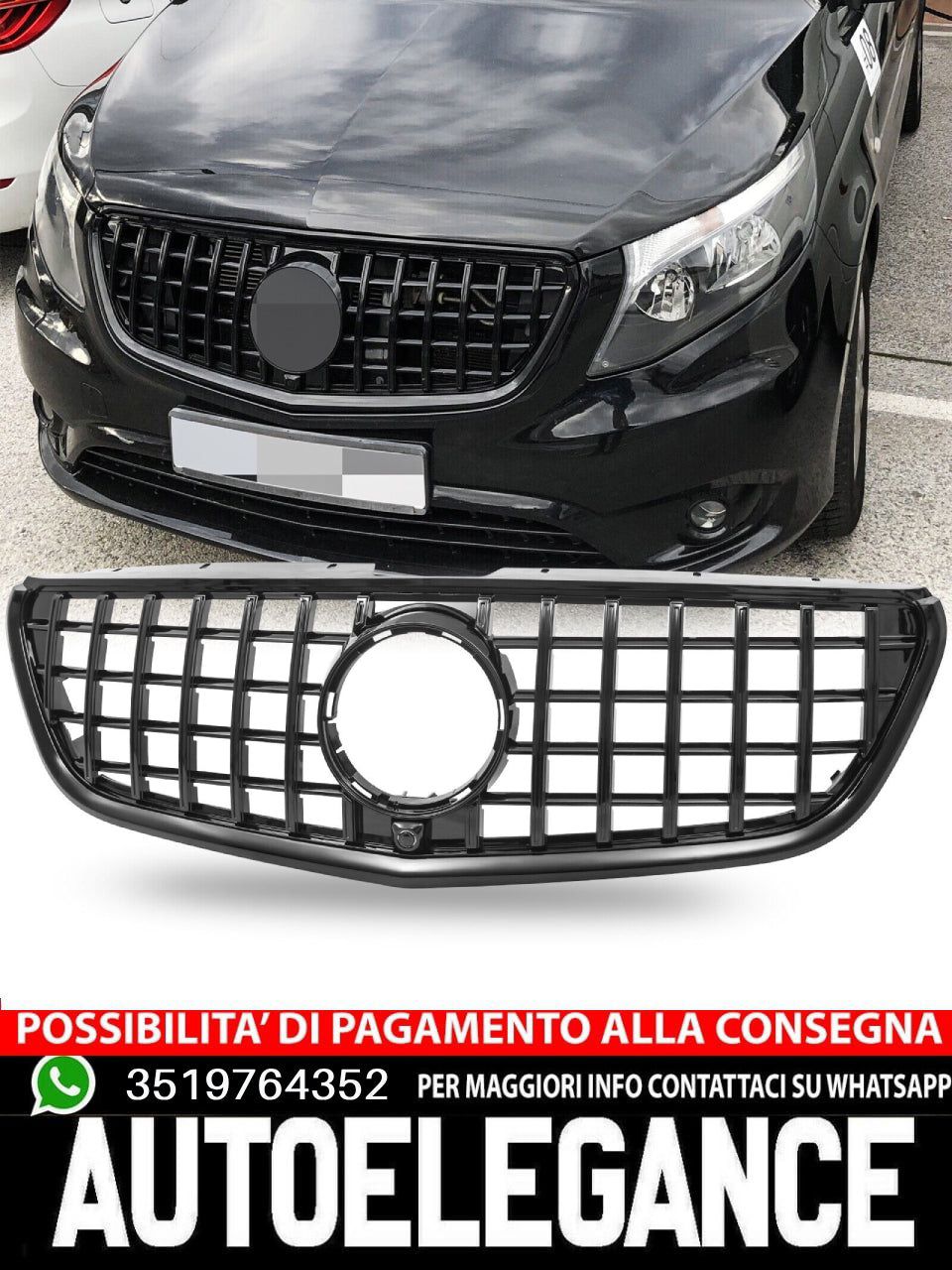GT Panamericana Grill adatto per Mercedes VITO W447 14-19 Tutto Nero