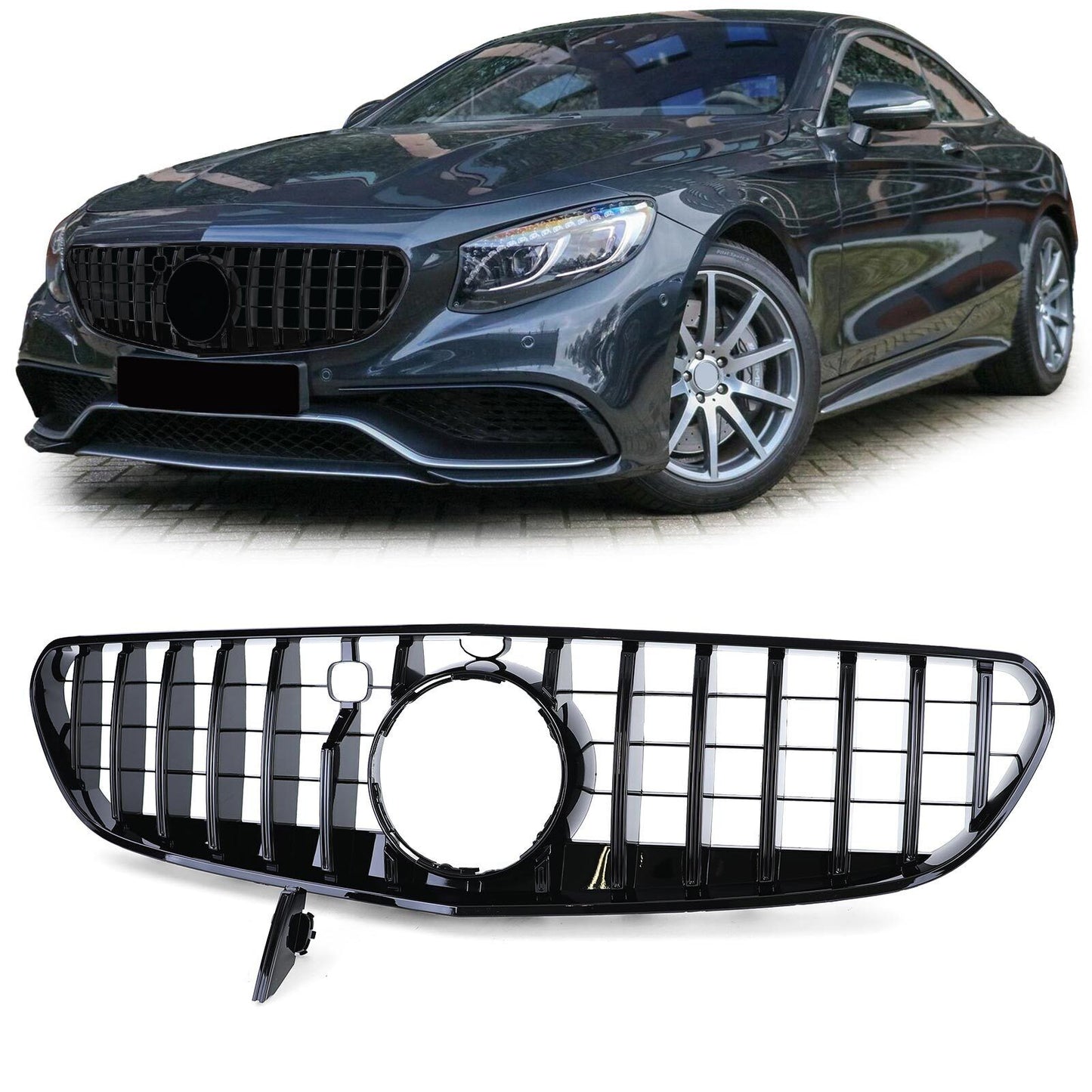Gloss Black Sports Grille for Mercedes S Coupe C217 Cabrio A217 14-17