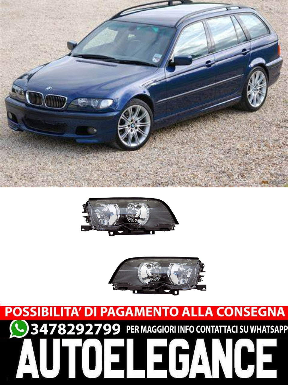 Set fari TYC per Serie 3 BMW E46 Berlina Touring 1998-2001 Nero Vetro Trasparent