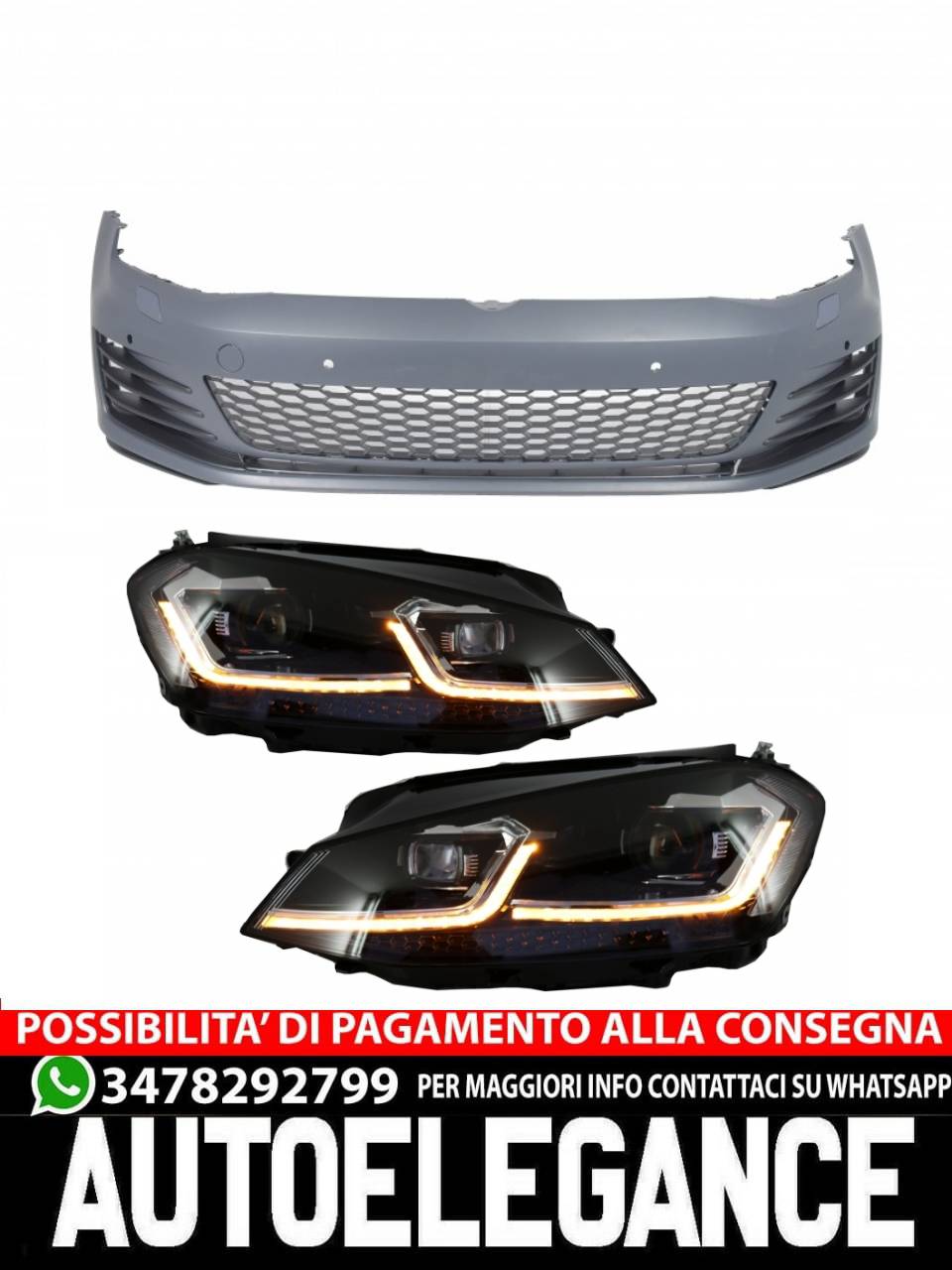Front bumper with LED headlights suitable for VW Golf VII 7 5G (2013-2017)