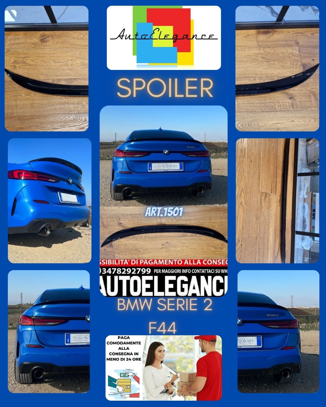 SPOILER ADATTO PER BMW SERIE 2 F44 GRAND COUPE 2020+ LOOK MSPORT NERO LUCIDO