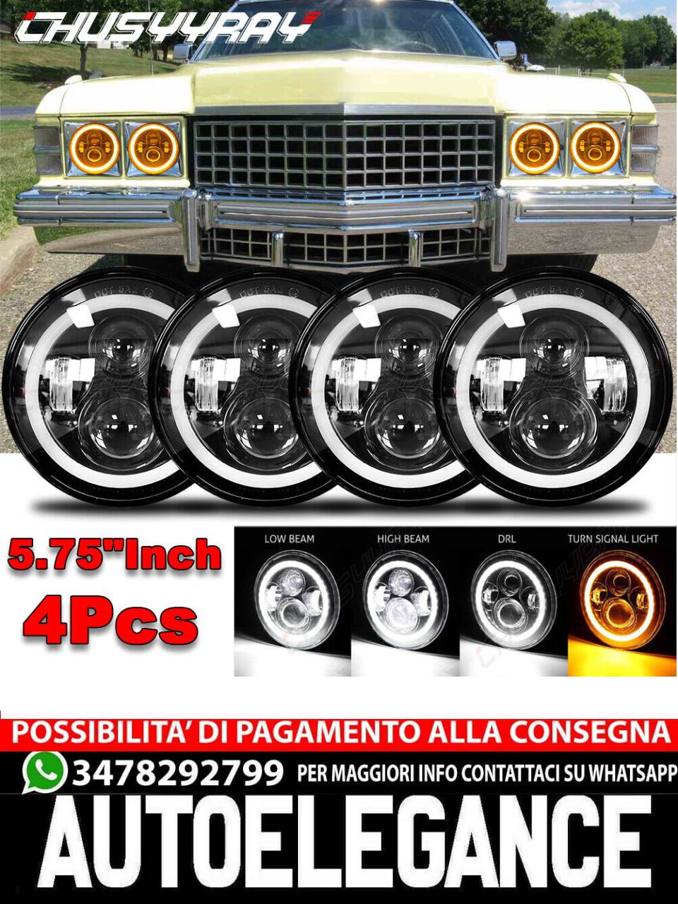 Chrome LED Headlights Fit Cadillac DeVille 62-74 Calais 65-74
