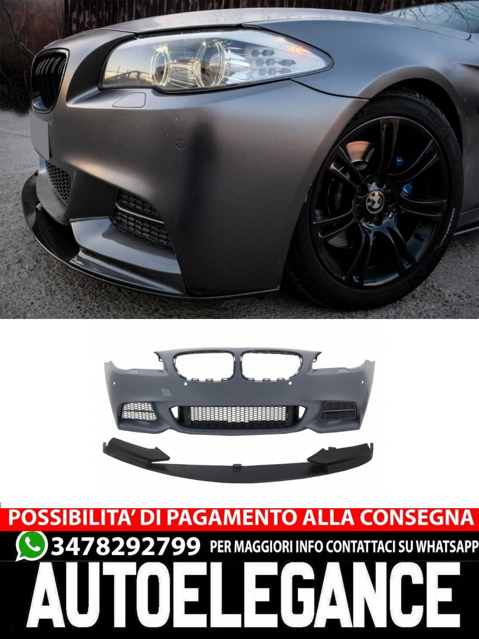 Paraurti anteriore con labbro spoiler adatto per BMW Serie 5 F10 F11 (2010-2017)