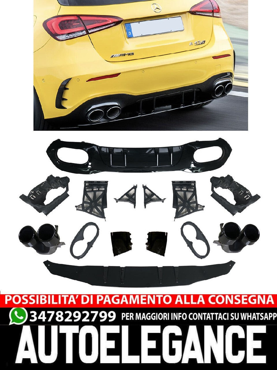 Diffusore spoiler posteriore + finiture di scarico (NERO) con SPORT LOOK