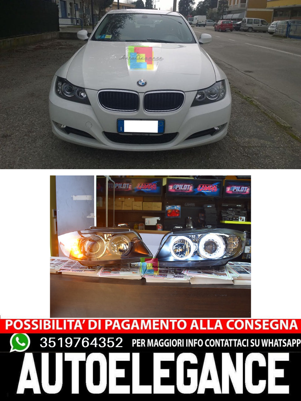Coppia fari adatti per bmw e90 e91 angel eyes led bianchi con freccia led