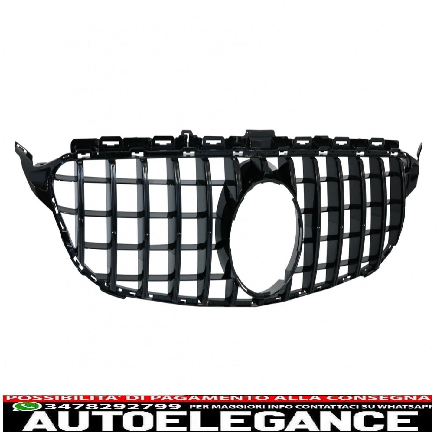 front grille suitable for mercedes c class w205 s205 c205 a205 (2014-2018) gt-r design panamericana black without camera 