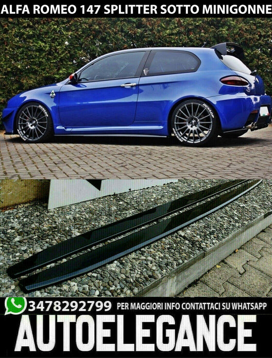 ALFA ROMEO 147 2000-2010 SPOILER SPLITTER SOTTO MINIGONNE ABS NERO LUCIDO -1- AUTOELEGANCERICAMBI