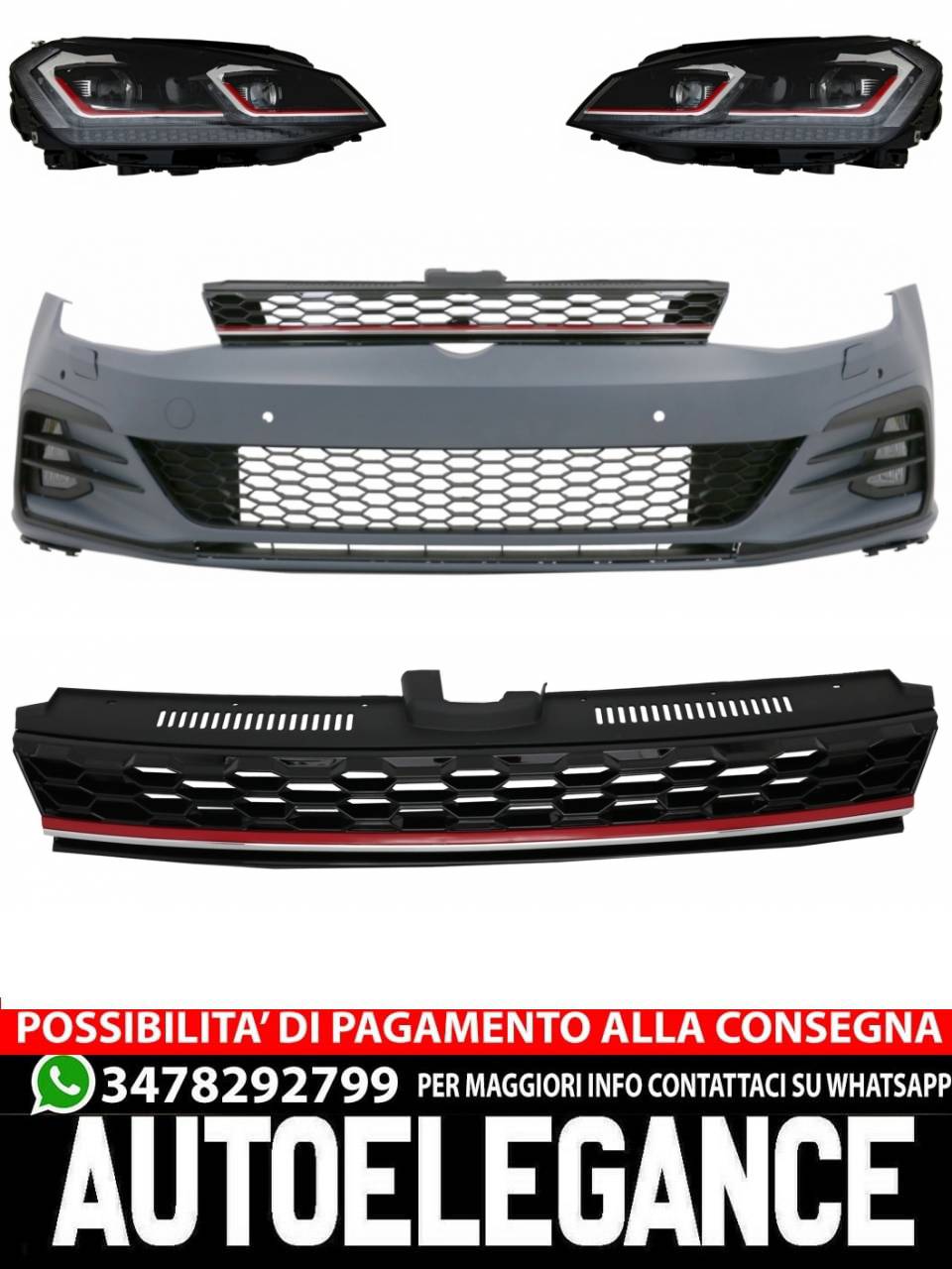 Paraurti anteriore adatto per VW Golf VII 7 (2013-2017) con fari a LED