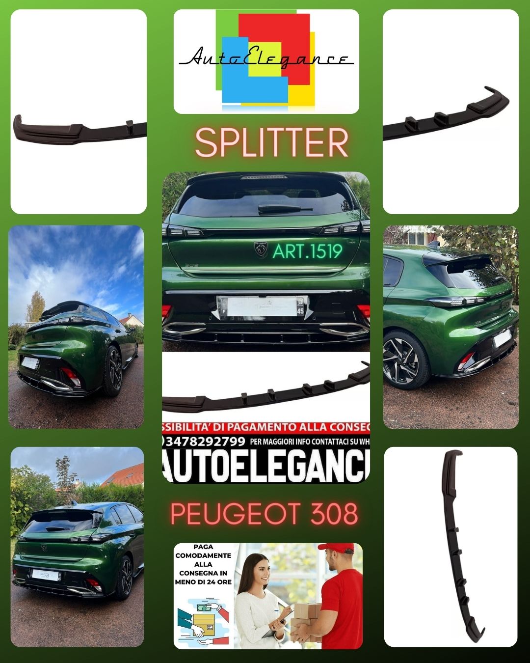SPLITTER DIFFUSORE ADATTO PER PEUGEOT 308 2021+ LOOK NERO LUCIDO DESIGN SPORTIVO