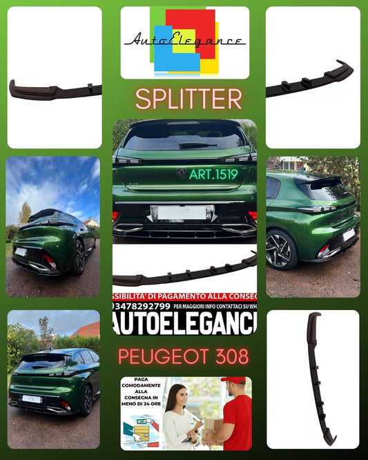 SPLITTER DIFFUSORE ADATTO PER PEUGEOT 308 2021+ LOOK NERO LUCIDO DESIGN SPORTIVO