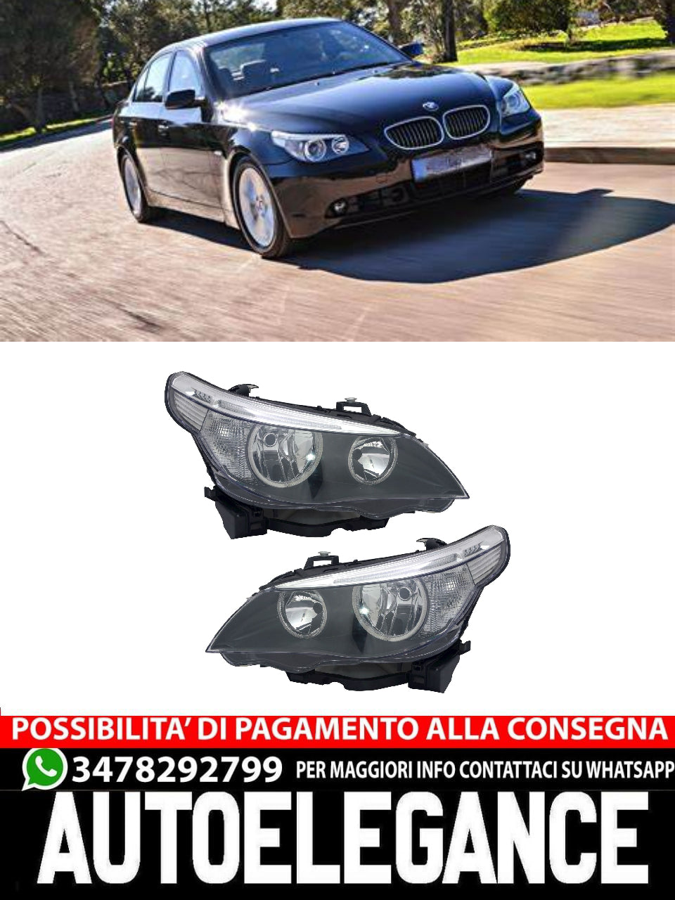 Headlight Set for BMW 5 Series E60 E61 2003-2007 H7 LWR Actuator Halogen 