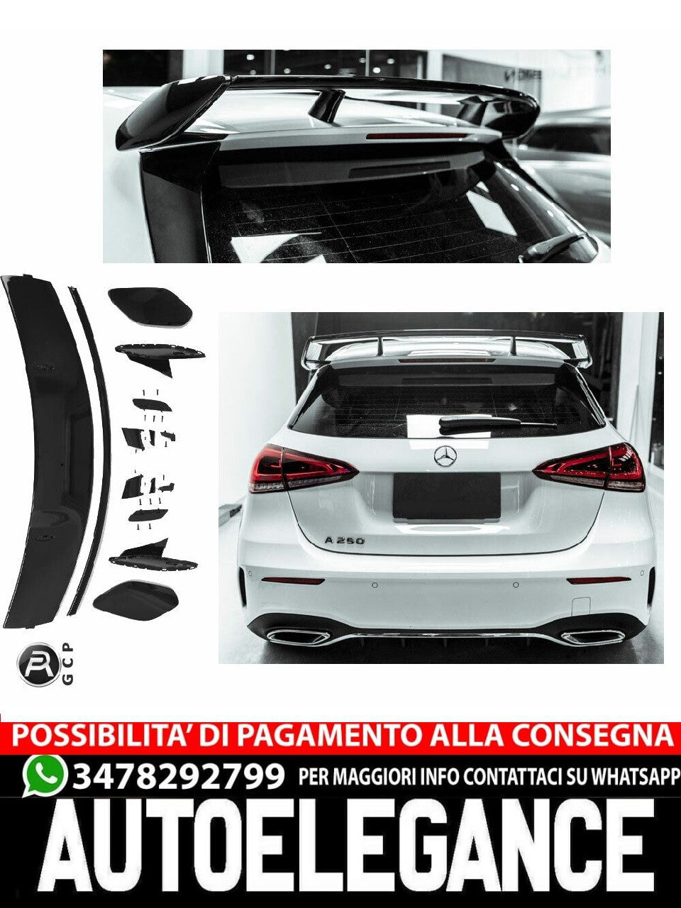 SPOILER SUL TETTO ALA POSTERIORE AMG LOOK NERO PER MERCEDES W177 CLASSE A