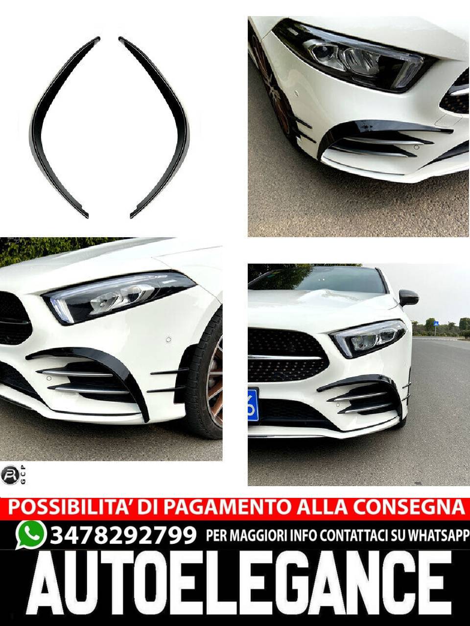 AMG LOOK AERO FLAPS NERO anteriore per Mercedes Classe A W177 AUTOELEGANCERICAMBI