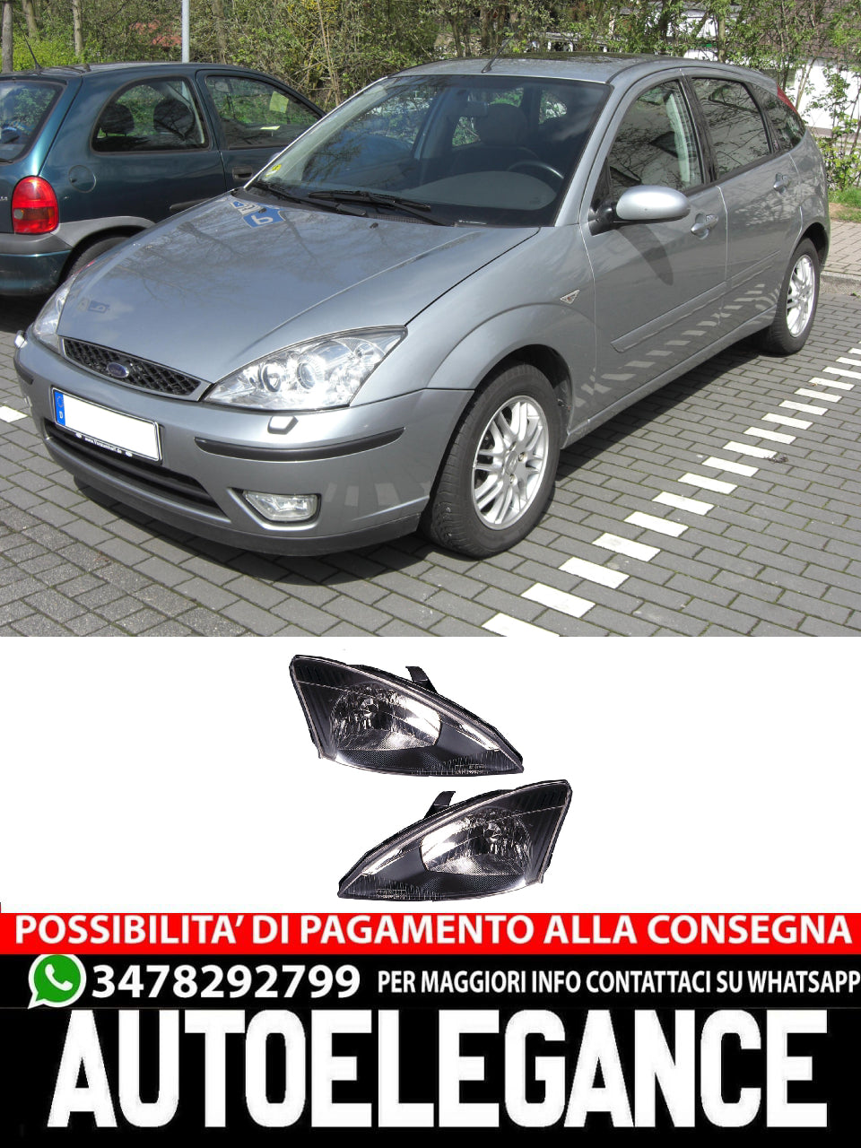 Headlight Set for Ford Focus MK1 1998-2001 in Black H4 Halogen LWR 