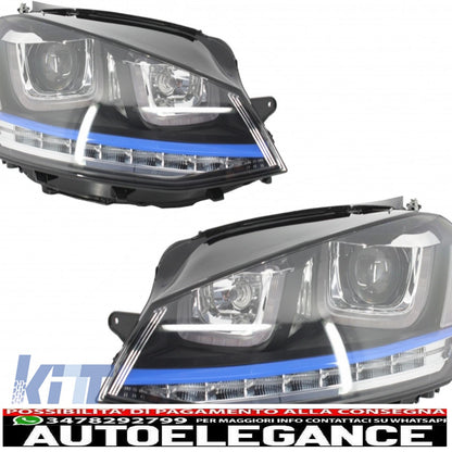 3d led headlight assembly drl turn signal with grille suitable for vw golf 7 vii (2012-2017) blue gte look 