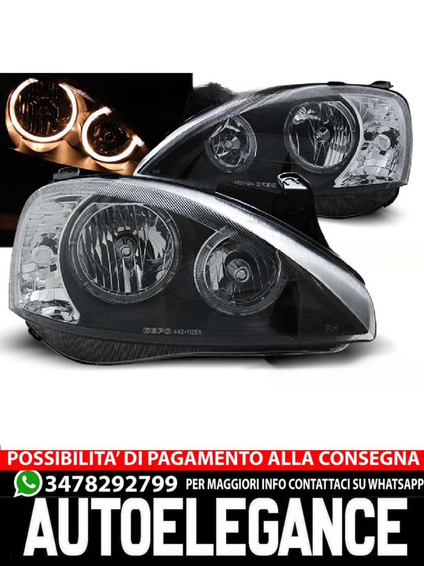 HEADLIGHTS SUITABLE FOR OPEL CORSA C 11.00-09.06 ANGEL EYES BLACK 