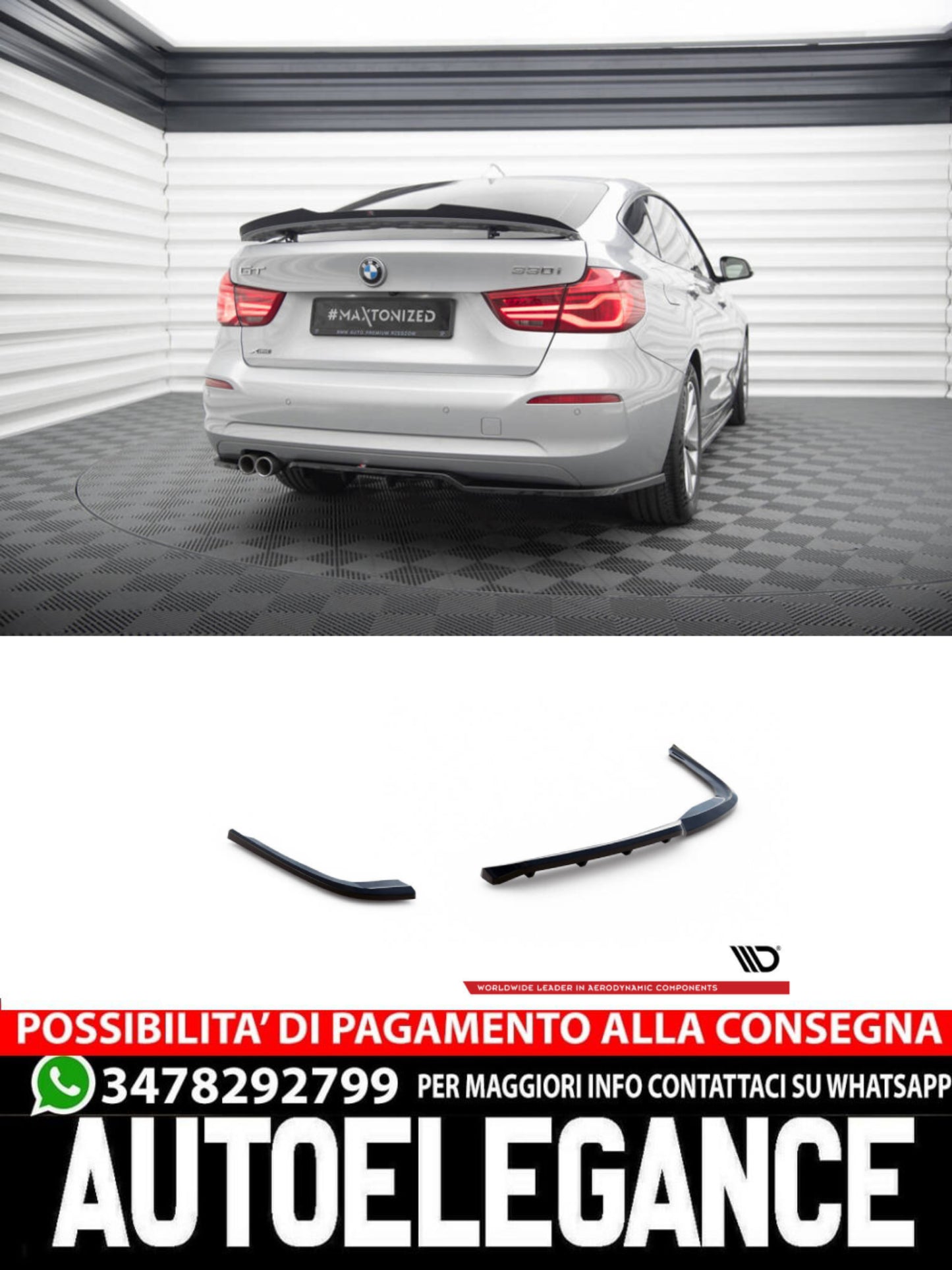 SPLITTER POSTERIORE CENTRALE (CON BARRE VERTICALI) ADATTO PER BMW 3 GT F34 FACELIFT  (2016-2019)