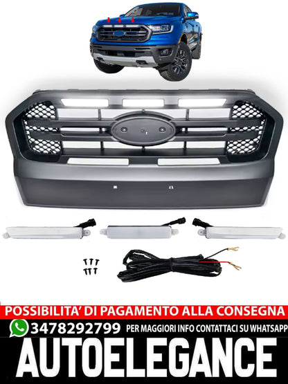 Griglia radiatore con LED nero con doppio ponte adatto per Ford Ranger T7 16-19