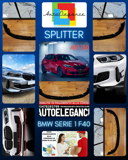 SPLITTER ADATTO PER BMW SERIE 1 F40 MSPORT LOOK NERO LUCIDO CON BAFFI