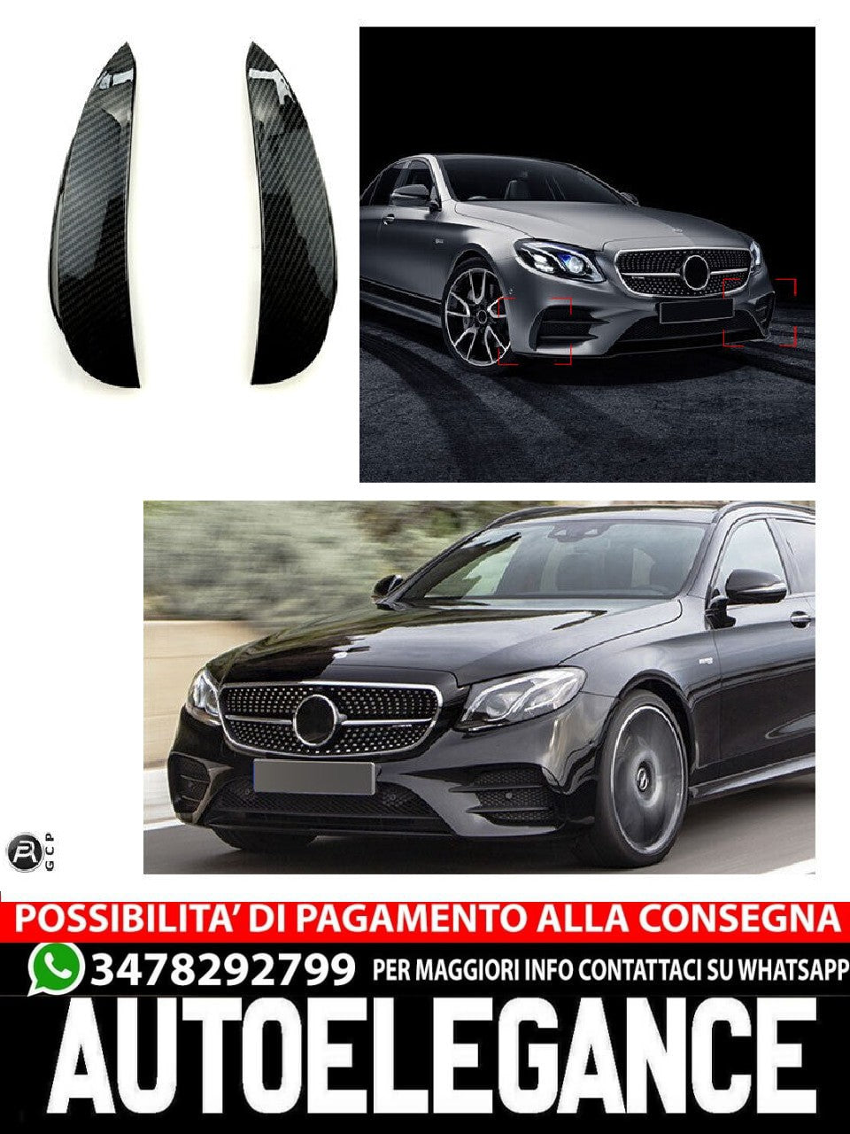 AMG LOOK AERO FLAPS CARBON LOOK anteriore per Mercedes W213 Classe E AUTOELEGANCERICAMBI