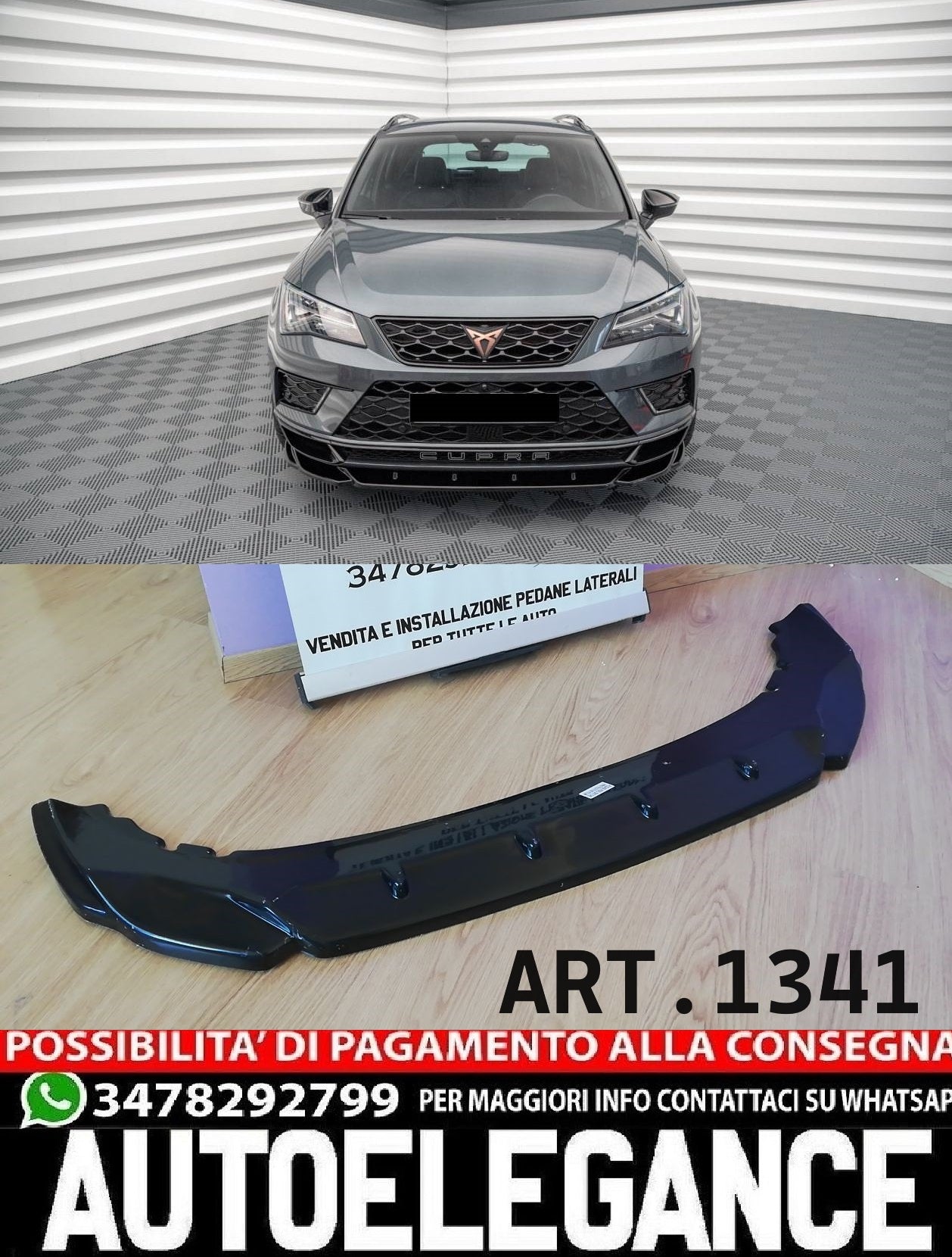 💎1341 Splitter Anteriore Nero Lucido adatto per CUPRA Ateca 2018+💎