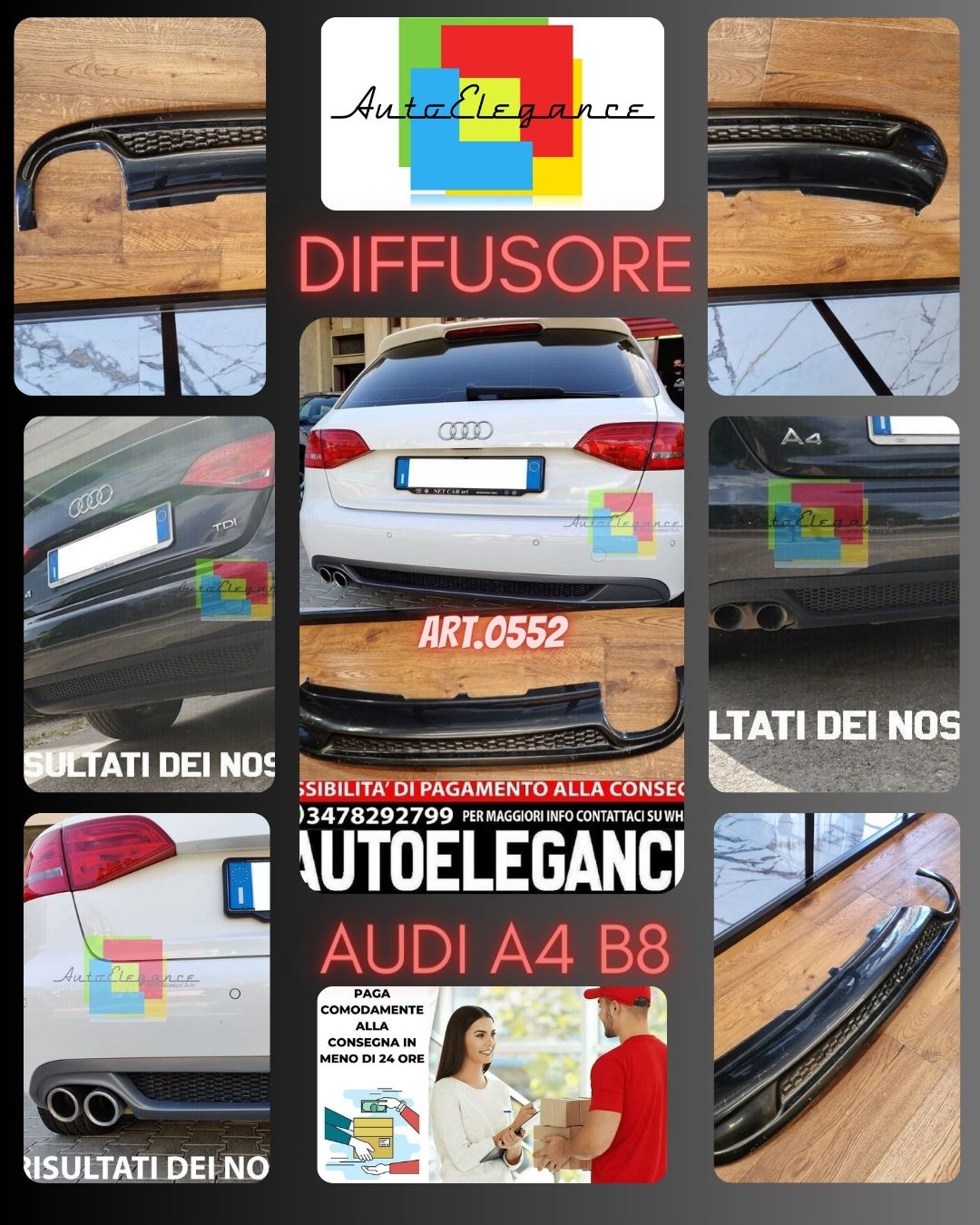 DIFFUSER SUITABLE FOR AUDI A4 B8 2007-2011 LOOK SLINE 2SX GLOSSY BLACK - PRINTING DEFECTS PROMO