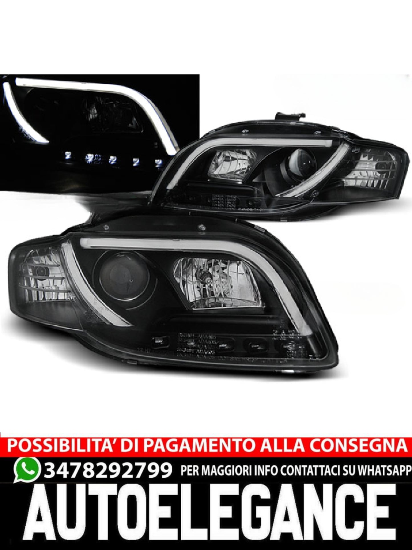 TUBO FARI NERO ADATTI COMPATIBILI  per AUDI A4 B7 11.04-03.08