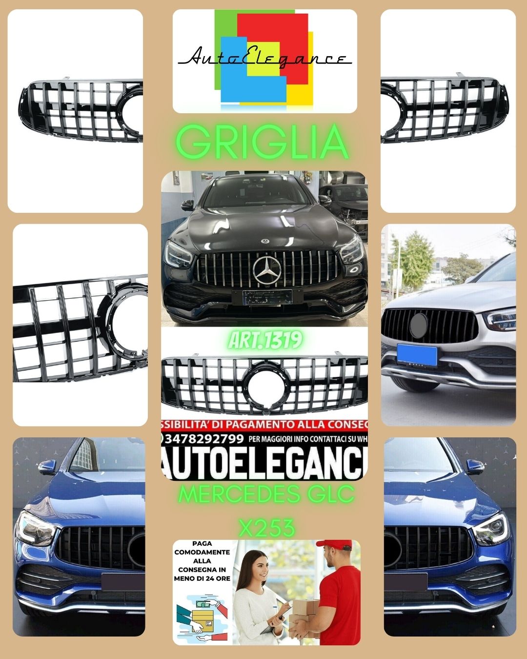 GRIGLIA ADATTA PER MERCEDES GLC NERA X253 C253 LIFT AMG 2020-2022 LOOK GT
