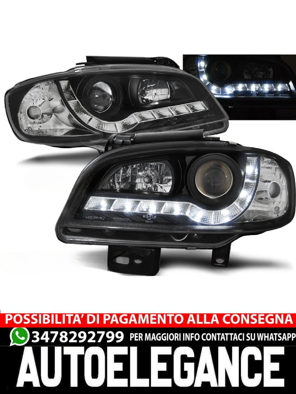 FARI ANTERIORI DAYLIGHT NERO per SEAT IBIZA/CORDOBA 09.99-03.02