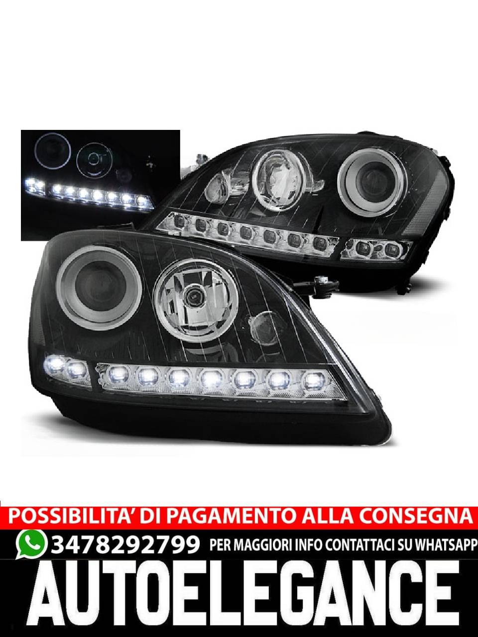 FARI ANTERIORI DAYLIGHT NERO per MERCEDES W164 ML CLASSE M 05-07