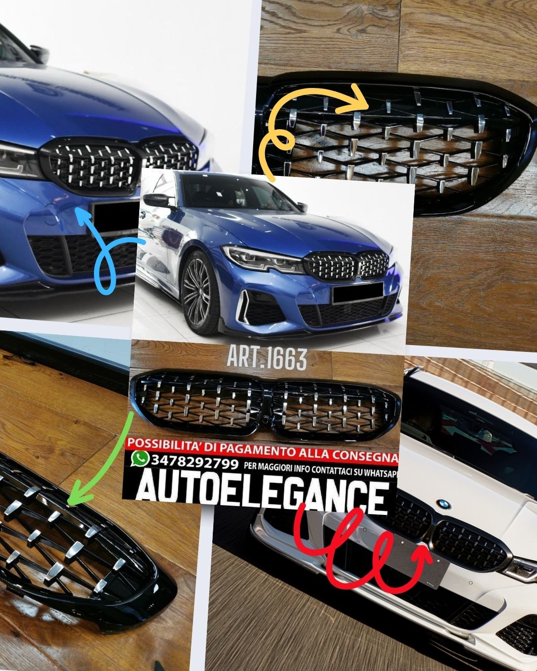 GRIGLIA ADATTA PER BMW SERIE 3 G20 G21 2018-2022 LOOK DIAMANTATA SATINATA