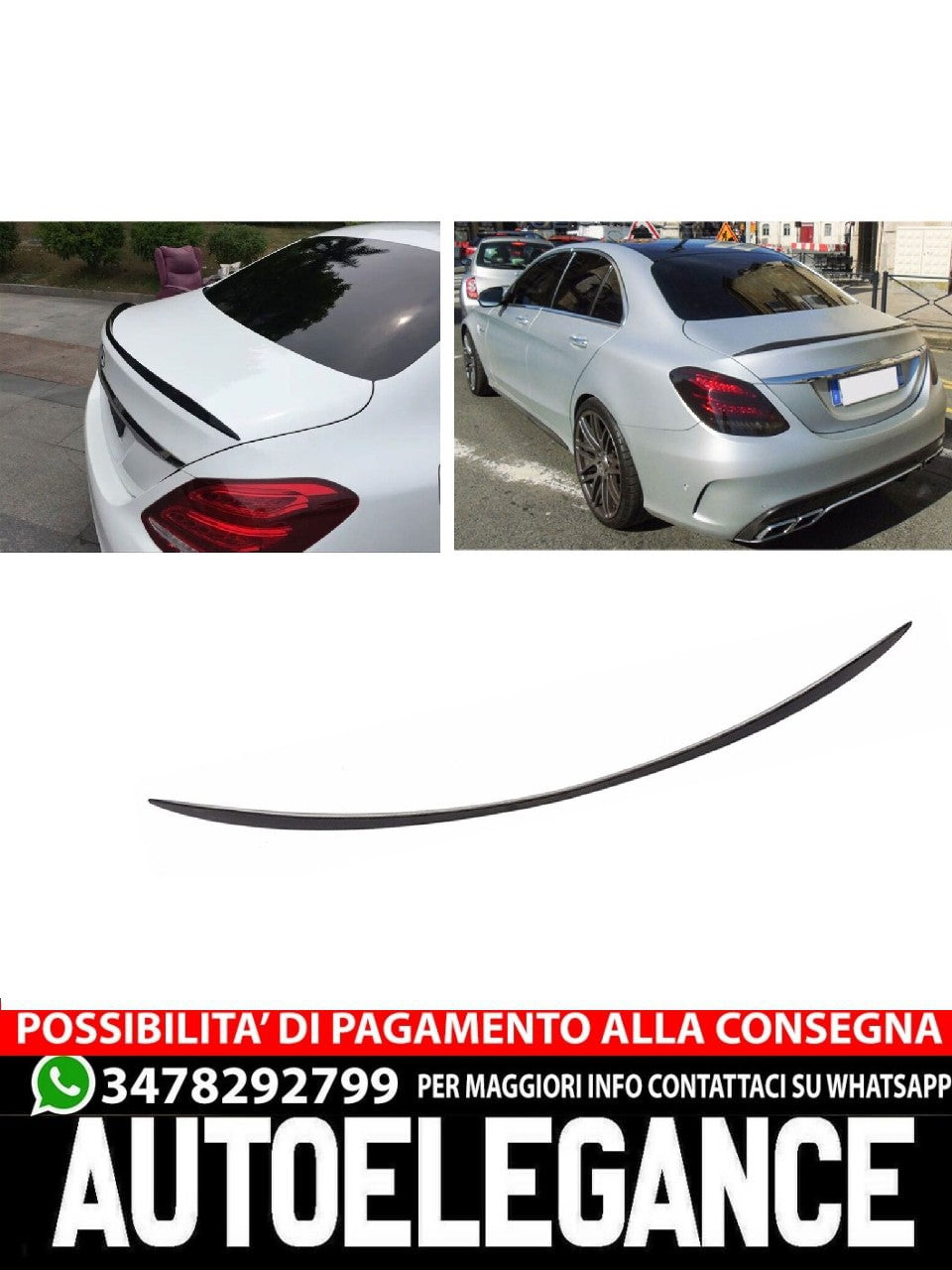 Adatto per MERCEDES W205 CLASSE C SPOILER POSTERIORE LABBRO NERO LUCIDO
