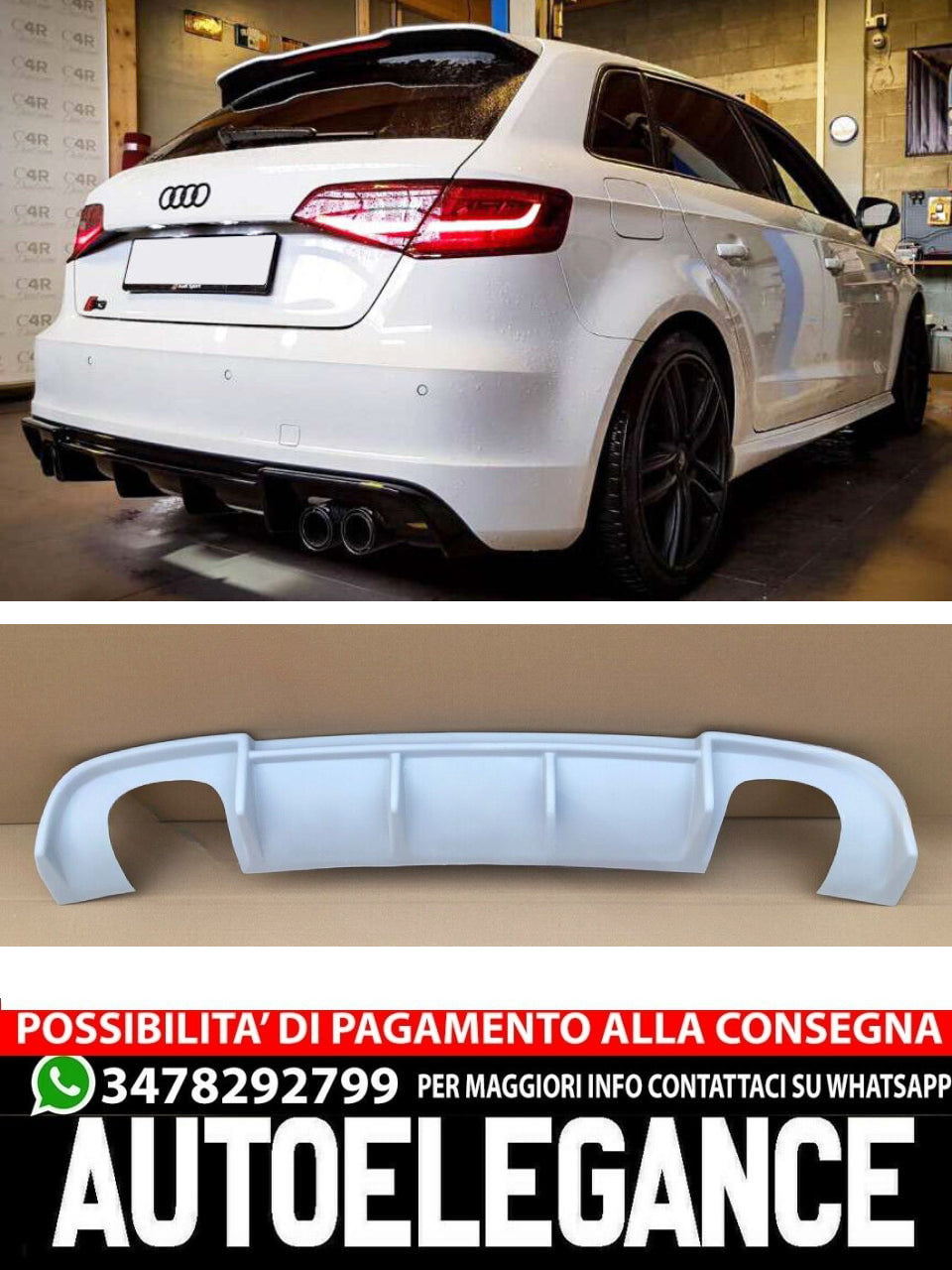 DIFFUSORE ADATTO PER AUDI A3 8V S-LINE  (2013-2016)