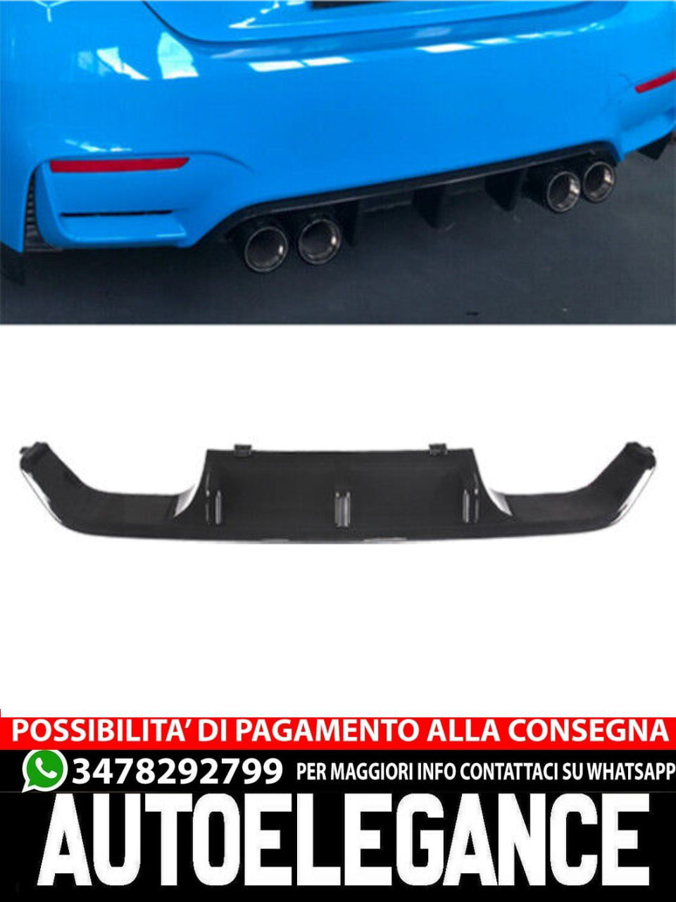 Diffusore posteriore doppio tubo adatto per BMW M3 F80 nero lucido